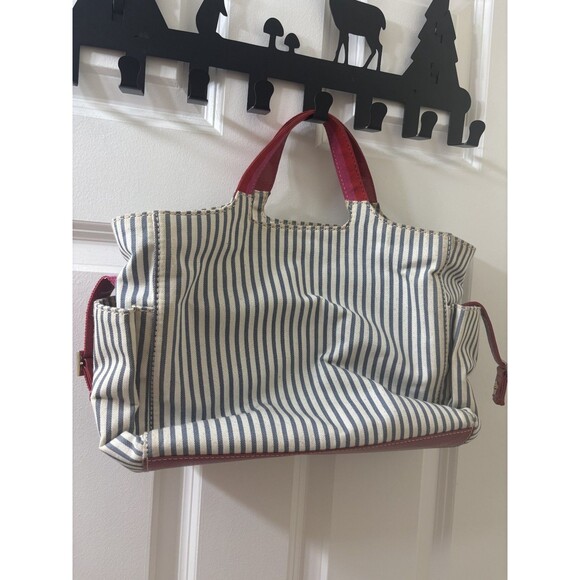 Kate Spade Canvas Leather HANDLE Tote Bag NAUTICAL BLUE AND WHITE BELT DETAILS - Picture 6 of 9